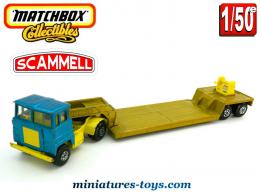 Le tracteur Scammell avec sa semi remorque porte engin de Matchbox au 1/50e