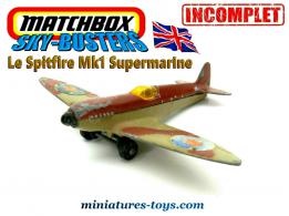Le chasseur anglais Spitfire en miniature de Matchbox Sky Busters incomplet