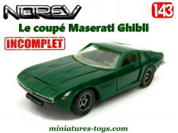 La Maserati Ghibli verte en miniature Norev au 1/43e incomplète