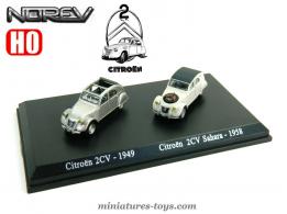 Les 2cv Citroën 1949 et Sahara en miniatures par Norev au HO H0 1/87e