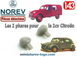 Deux phares non peints pour la Citroën 2 cv miniature Norev