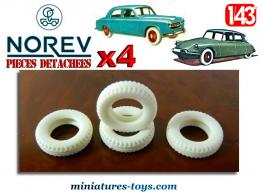 Un lot de 4 pneus 14/8 creux blancs et striés pour les voitures miniatures Norev