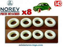 Un lot de 8 pneus 14/8 creux blancs et striés pour les voitures miniatures Norev