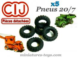 Lot de 5 pneus 20/7 noirs creux et crantés pour camions miniatures CIJ