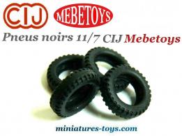 Lot de 4 pneus 11/7 creux noirs et crantés pour les miniatures C I J et Mebetoys