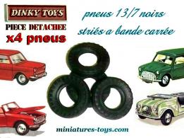 4 pneus Dinky Toys 13/7 noirs et striés pour vos voitures miniatures Dinky