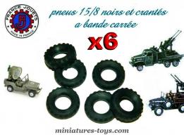 6 pneus 15/8 noirs et crantés a bande carrée pour miniatures France Jouets