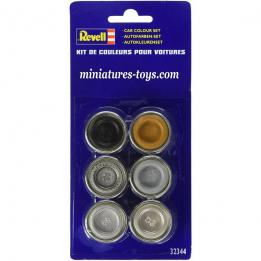 Un lot de 6 pots de peintures a maquettes Revell pour kits automobiles