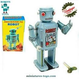 Le mechanical robot jouet bleu en métal de style ancien vintage
