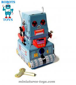 Le tank robot jouet gris de style ancien vintage reproduit en métal