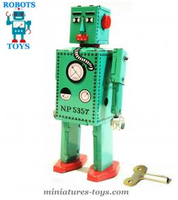 Le robot jouet Lilliput vert de style ancien vintage reproduit en métal