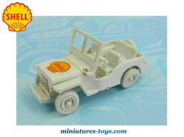 La Jeep Willys blanche publicitaire Shell en miniature au 1/38e incomplète