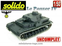 Le char Panzer IV gris en version canon court de Solido au 1/50e incomplet