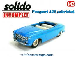 Le cabriolet Peugeot 403 bleu par Solido en miniature au 1/43e incomplet