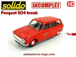 Le break Peugeot 204 Pompiers Haut Rhin miniature Solido au 1/43e incomplet