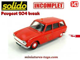 Le break Peugeot 204 Pompiers Haut Rhin miniature Solido au 1/43e incomplet