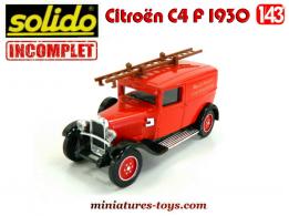 Le fourgon tôlé Citroën C4 F 1930 pompiers en miniature de Solido au 1/43e