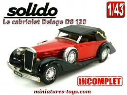 Le cabriolet Delage D8 120 miniature de Solido âge d'or au 1/43e incomplet