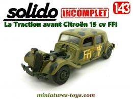 La Traction avant Citroën 15 cv FFI en miniature Solido au 1/43e incomplète