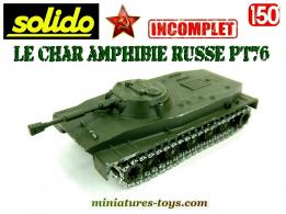 Le char amphibie russe PT76 vert en miniature de Solido au 1/50e incomplet