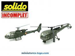 Les hélicoptères Alouette 3 et Gazelle militaires de Solido au 1/55e incomplets