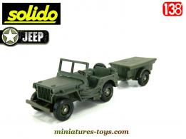La Jeep militaire débâchée avec sa remorque en miniature de Solido au 1/38e