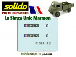 La planche de marquage français du Simca Marmon Unic militaire Solido au 1/50e