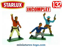 Un lot de 3 cowboys en plastique Starlux au 1/32e incomplets