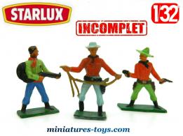 Un lot de 3 cow-boys en plastique Starlux au 1/32e incomplets