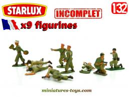 Un lot de 9 figurines de soldats français Starlux au 1/32e incomplets