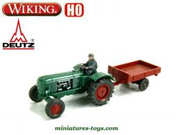 Le tracteur agricole Deutz avec remorque en miniature Wiking au 1/87e H0 HO
