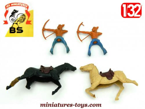 Lot De 60 Figurines Plastique Cow-boys Et Indiens Avec Chevaux - Années 60, Vintage, Bon état