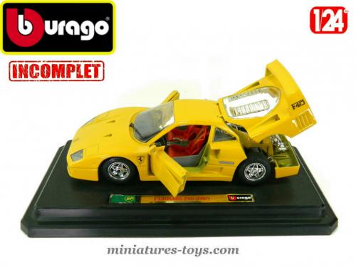 Burago Ferrari F40 1987 – 1/18 – Jaune – Made In Italy – Miniature De Collection