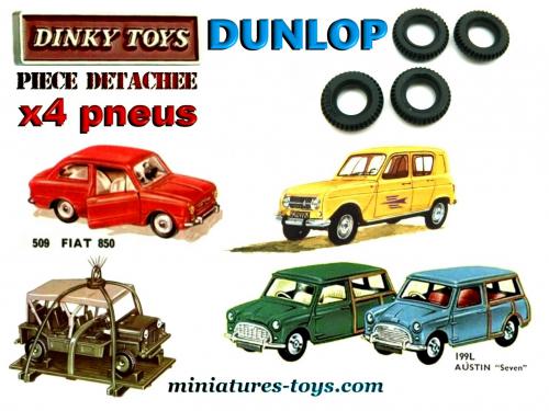 Lot De 4 Pneus Noirs Dinky Toys Juniors - Échelle 1/43 (13/7) - Neufs, Légèrement Striés Dunlop
