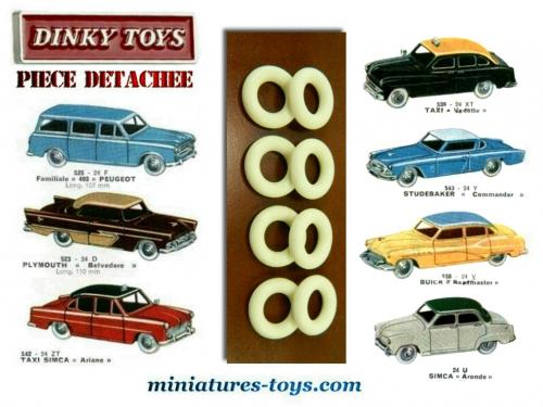 838 Lot de 12 pneus blancs lisses 15/8 pour Chrysler New Yorker Dinky Toys 24A