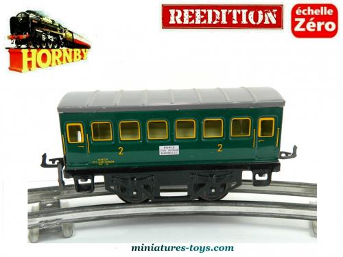 Hornby échelle 0 - Ancienne Voiture Voyageurs 2ème Classe - Verte - Époque 3 - Vintage