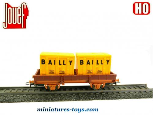 JOUEF WAGON PLAT + CONTAINER BAILLY SNCF + boite plastique éch HO réf