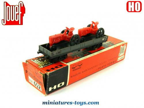 2 Wagons Plats Jouef HO Avec Tracteurs Bailly - Époque 4 - SNCF BO 6450 6520