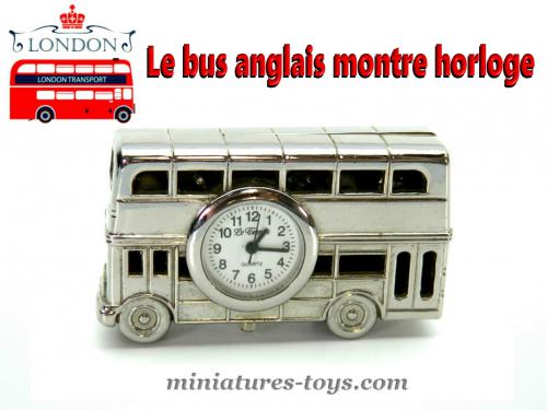 Le bus anglais montre horloge en miniature chrome au 1/100e miniatures-toys