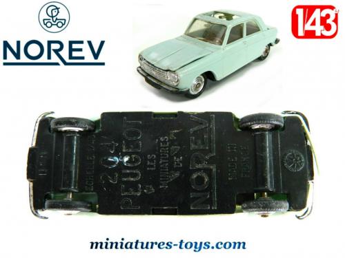 Peugeot 204 Berline Norev 1/43 - Bleu Vert - Plastique - Occasion En Boîte