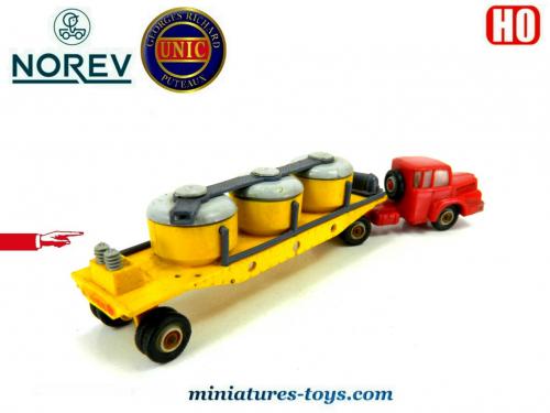 Ensemble Norev 1/87 : Tracteur Unic ZU 120 + Remorque Porte-autos + 4 Citroën DS