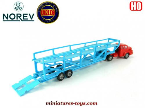 Ensemble Norev 1/87 : Tracteur Unic ZU 120 + Remorque Porte-autos + 4 Citroën DS