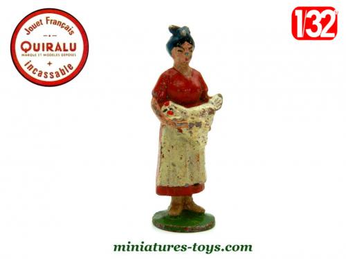 Accessoire Miniature : Seau De Ferme En Plomb Peint Quiralu / BF - Vintage Français