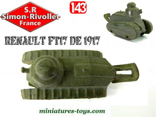 Miniature Mimictoy – Char Renault FT 17 Artillerie Plomb, Gendarmerie, WW1, Échelle 1/43 (TBE)