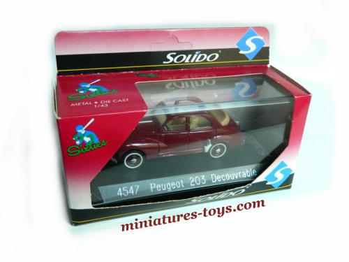 Peugeot 203 Découvrable 1954 Solido Prestige 1/18 – Rouge Bordeaux, Miniature