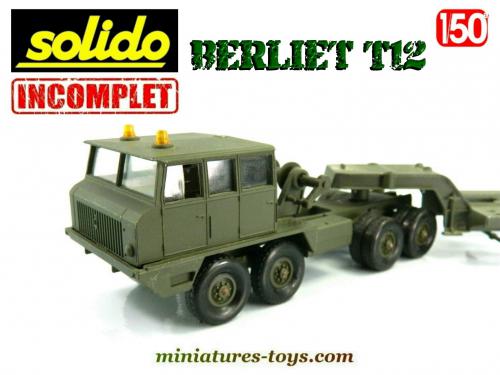 SOLIDO BERLIET PORTE char T 12 militaire, RARE trou rond ampoule