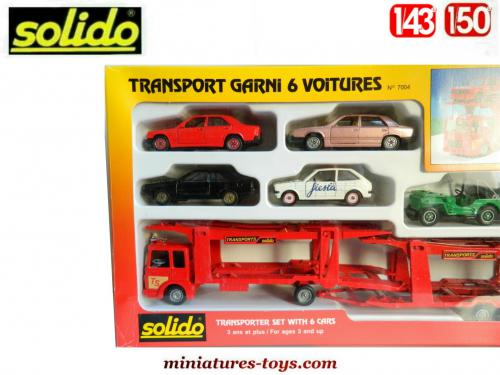 Solido 1/43 - Saviem Semi Remorque Transport Garni de 6 Voitures 7004