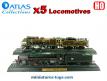 Un lot de cinq locomotives a vapeur Atlas Collections au HO incomplètes