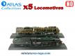 Un lot de cinq locomotives a vapeur Atlas Collections au HO incomplètes