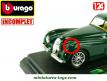 Le coupé Jaguar XK120 vert en voiture miniature par Burago au 1/24e incomplet